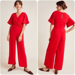 NWT Anthropologie Harlyn Turner Twist Culotte Jumpsuit Red Size Small S